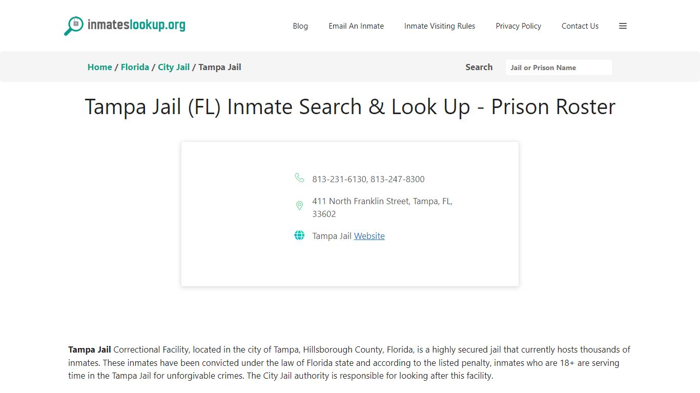 Tampa Jail (FL) Inmate Search & Look Up - Prison Roster